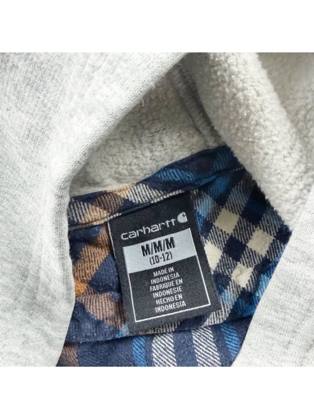 Carhartt Boys Flannel Hooded Shirt Shacket Blue Plaid Button Down Medium 10-12 - Picture 2 of 4